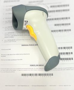 Production floor barcode scanner to collect Downtime, Rejects, employee name, job name, batch names and other floor data